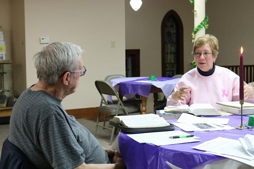 Barb Greenwald and Glenn Clemence during Bible Study